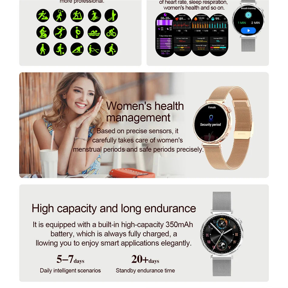 2025 New GPS Tracking Smartwatch Women AMOLED HD Screen Heart Rate Bluetooth Call IP68 Waterproof Smart Watch Android IOS