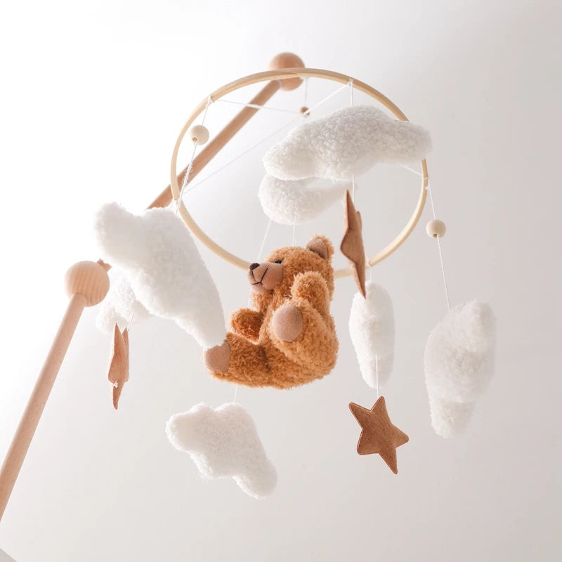 Baby Crib Mobile Rattle Toy 0-12Months Infant Soft Felt mobile Teddy Velvet Bear Bed Bell Hanging Toy Holder Bracket Crib Toy
