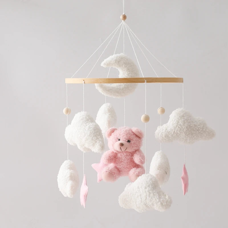 Baby Crib Mobile Rattle Toy 0-12Months Infant Soft Felt mobile Teddy Velvet Bear Bed Bell Hanging Toy Holder Bracket Crib Toy