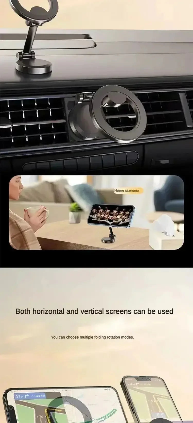 Strong Magnetic Phone Holder – 360° Swivel Adjustable Car Mount with Back Sticker, Universal Magsafe-Compatible for Smartphones