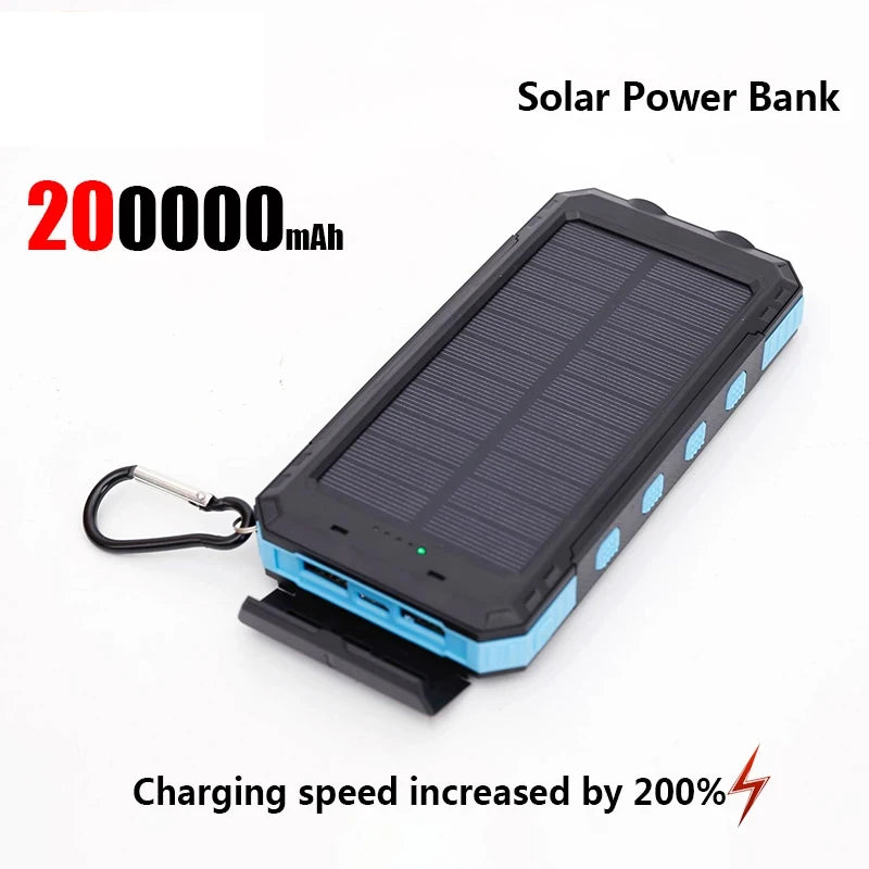 200000mAh Solar Power Bank Portable Large Capacity Charger Compatible with IOS Android USB-A and USB-C Fast Charging