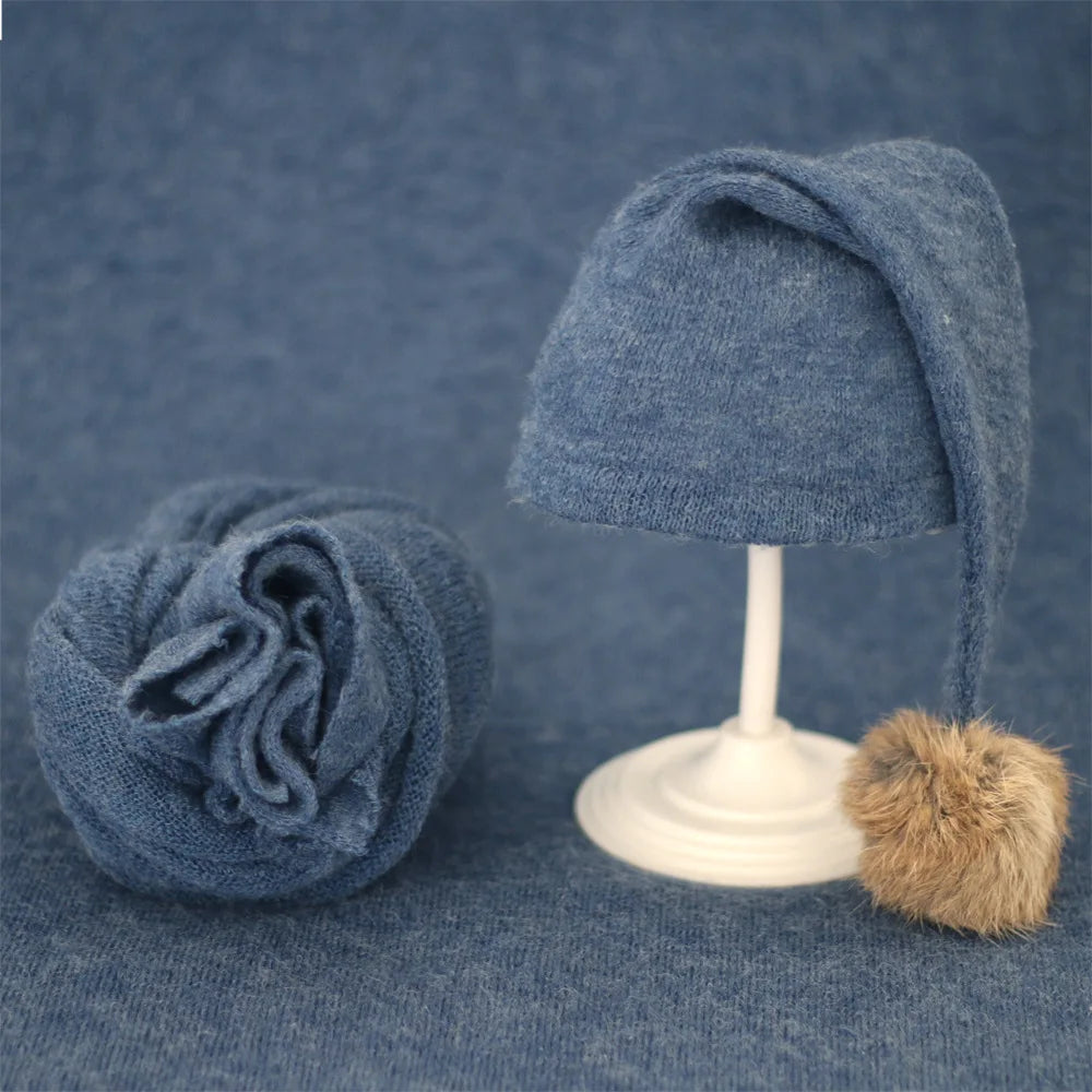Baby Hat Newborn Photography Props Blanket Wrap Baby Fur Ball Knitted  Beanie Hat Baby Photo Shoot Accessories