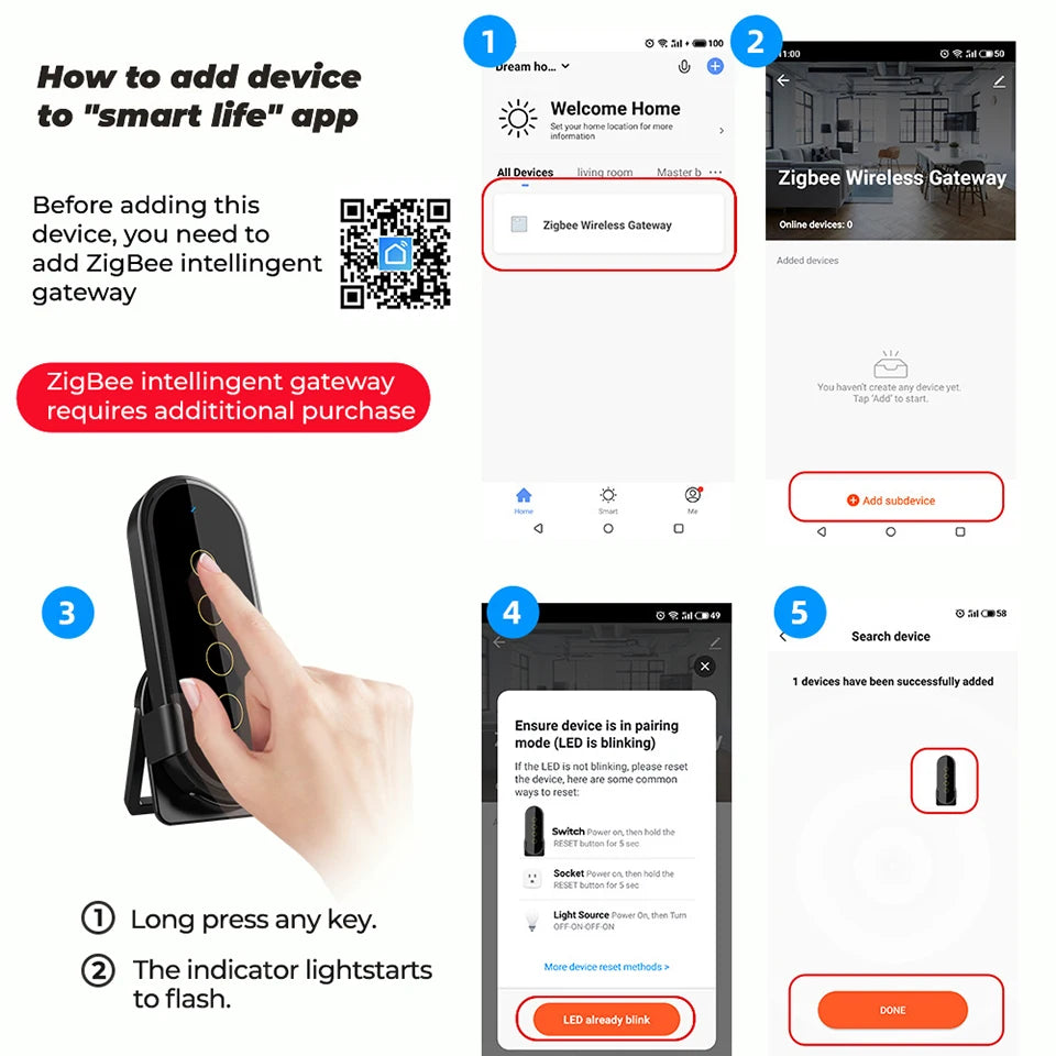 SMATRUL Tuya ZigBee Wireless Smart Home Scene Switch Light 4 Gang 12 Scene Touch Light Switch Remote Control Smart Life App
