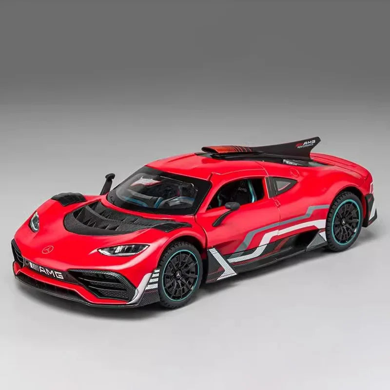 Scale 1:24 ONE Sports Car Model Toy Modified Metal Diecast Free Wheeling Vehicles Simulation Sound & Light Gift for Children