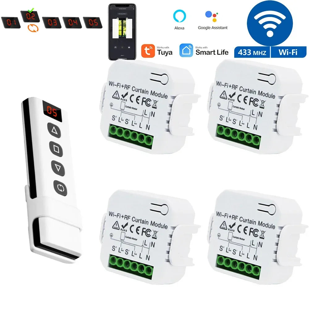 Smart WiFi RF Curtain Switch Module Wireless 433MHz 5 in 1 Remote Controller,110V 220V 240V for Roller Shutter Garage Tuya Alexa