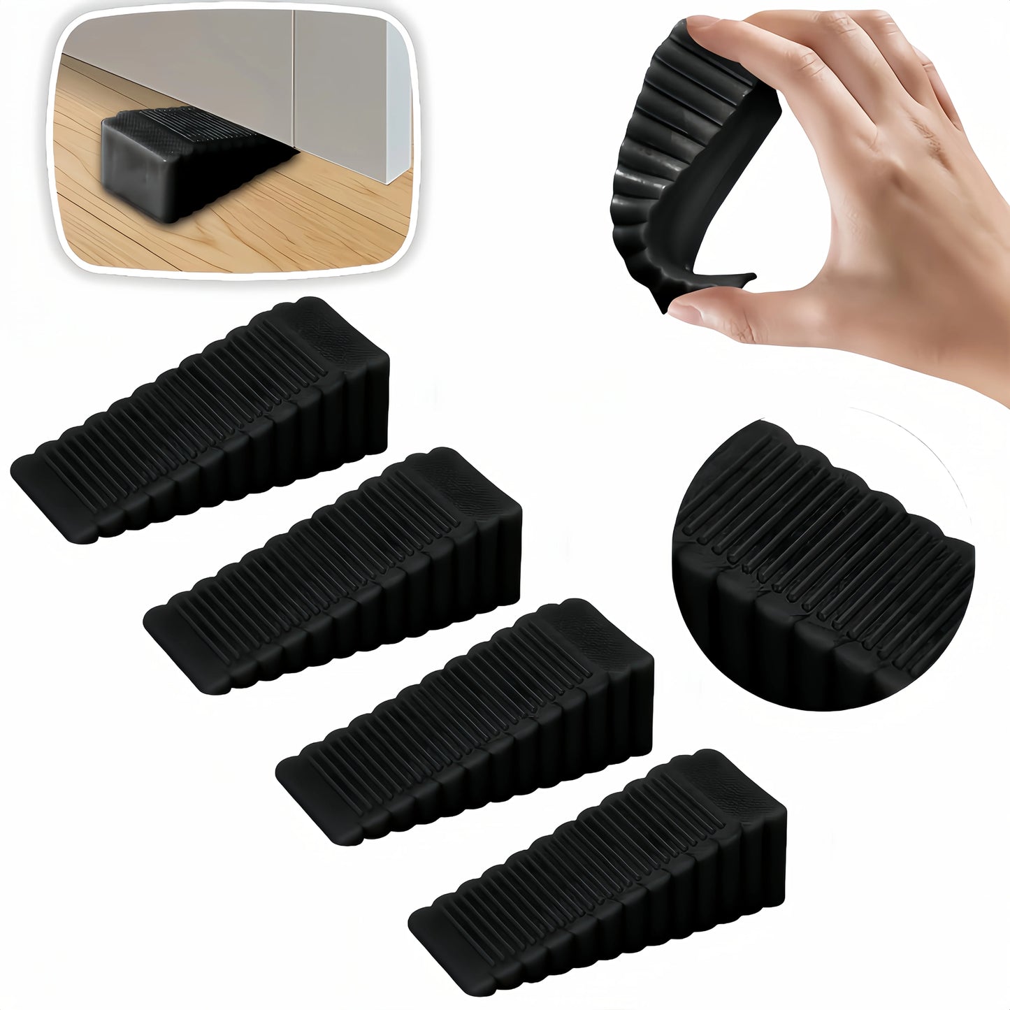 2/4 Pack Anti Slip Heavy Duty Rubber Door Stopper - Multifunctional Home/Office Door Stopper for Wooden Floor, Smooth Tiles