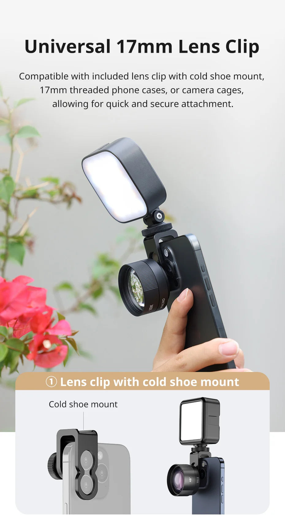 Ulanzi Universal Mobile Lens 75mm Macro/8mm Fisheye/16mm Wide-Angle/60mm Telephoto Phone Lens for Photography Videography