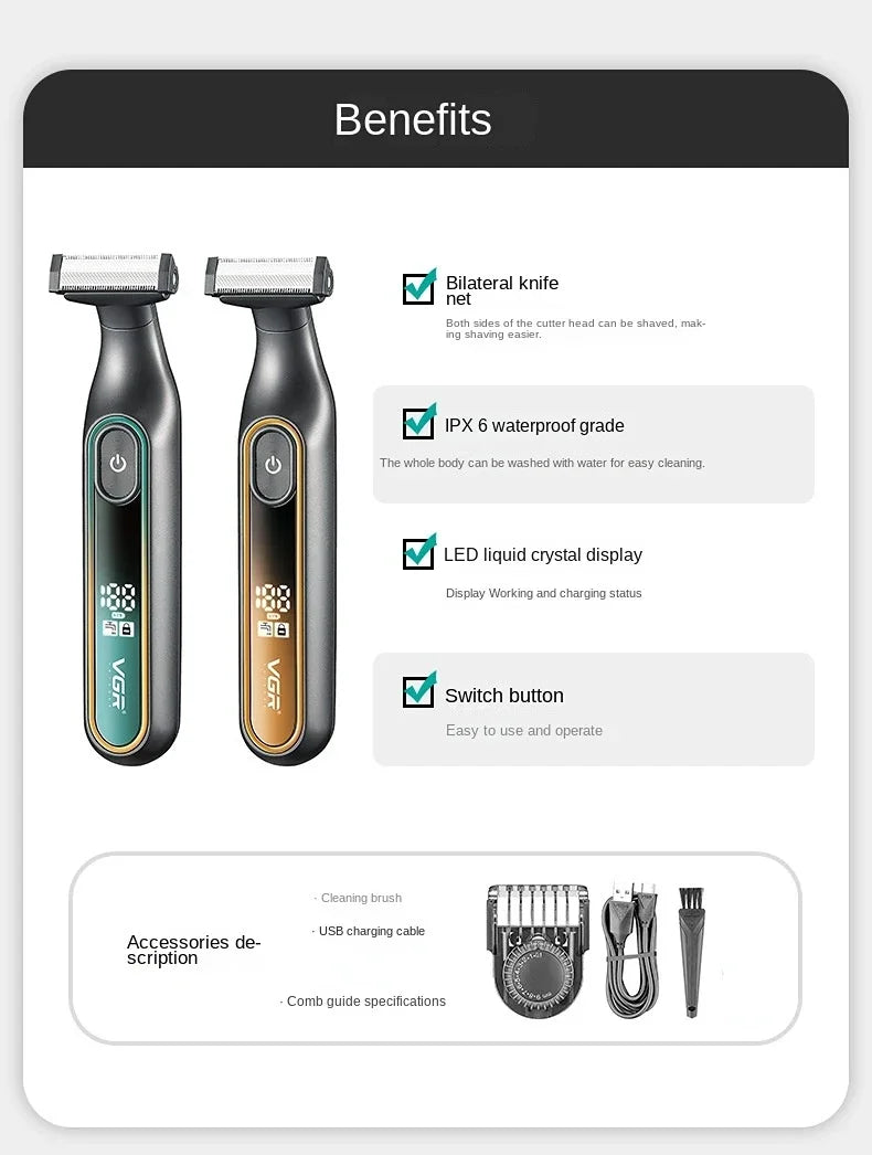 VGR Shaver Professional Razor Portable Hair Trimmer Adjustable Beard Trimmer IPX6 Razor Electric Shaving Machine for Men V-360