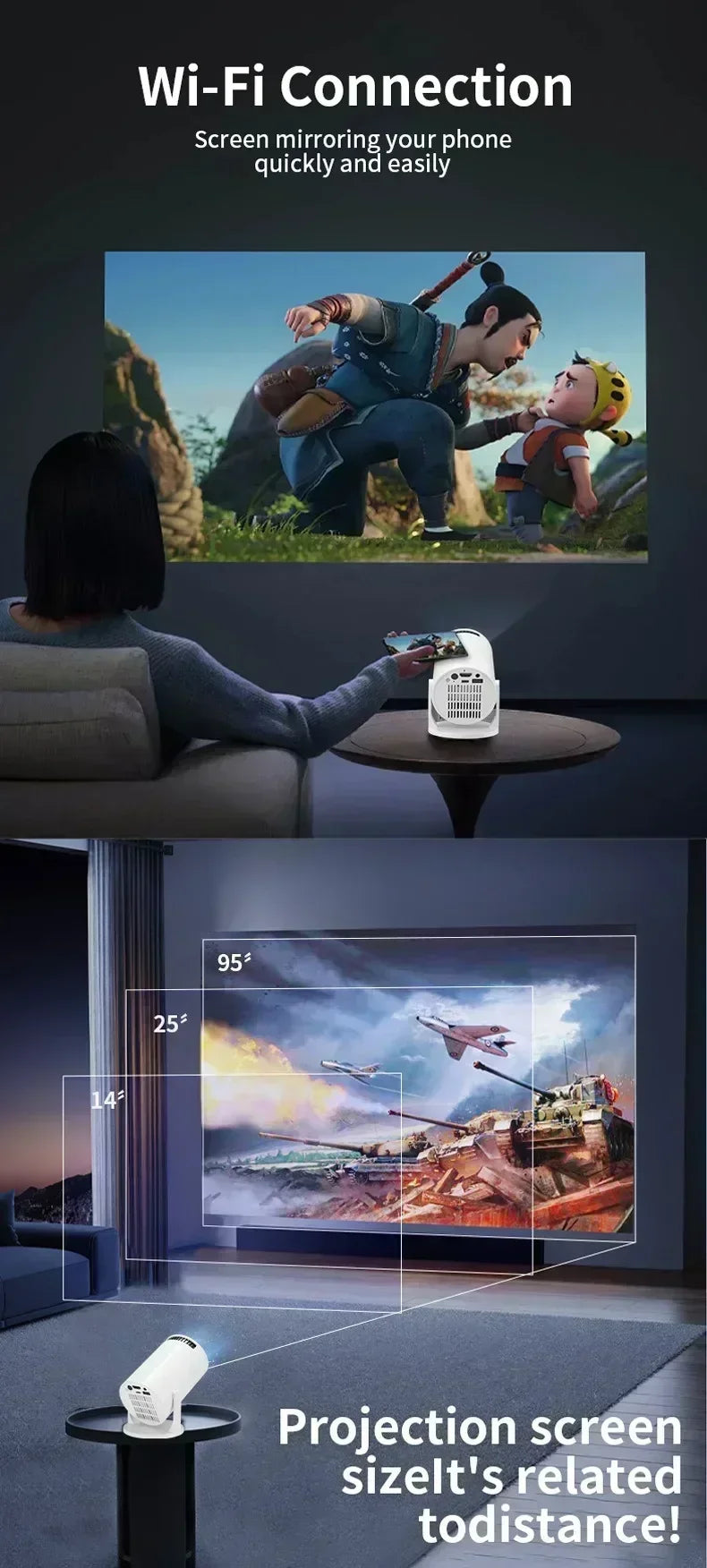 Home Theater Portable Projector 2025 MINI HY300 4K Ultra HD 300ANSI Android 11 BT54 with Electronic Focus and Built in Speaker