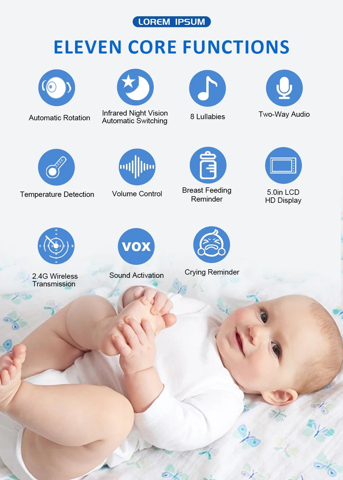Video Baby Monitor with Cam and Audio,5" Display Baby Monitor No WiFi,Remote Pan-Tilt-Zoom Baby Camera, Night Vision,2-Way Talk