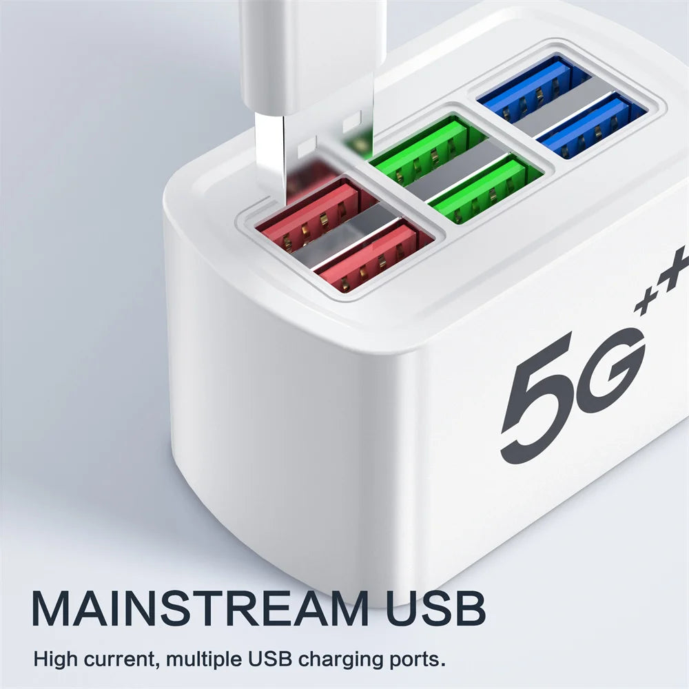Universal 6 Port USB Charger Power Strip Mobile Phone Charger Wall Adapter Multifunction Electric Socket with 1m Extension Cable