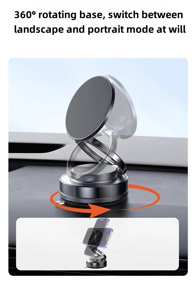 Car Mount Vacuum Magnetic Phone Holder 360° Adjustable Foldable Strong Suction Stand for GPS Phone Auto Dashboard Phone Support