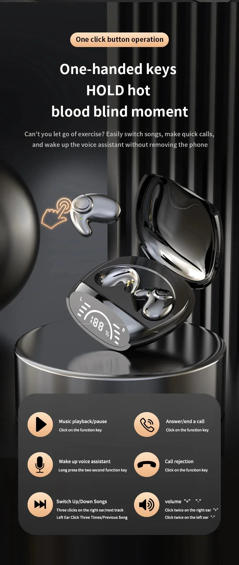 Sleep Invisible Headset Noise Cancelling Wireless Headsets Waterproof Sports Stereo With Mic Bluetooth Earohone