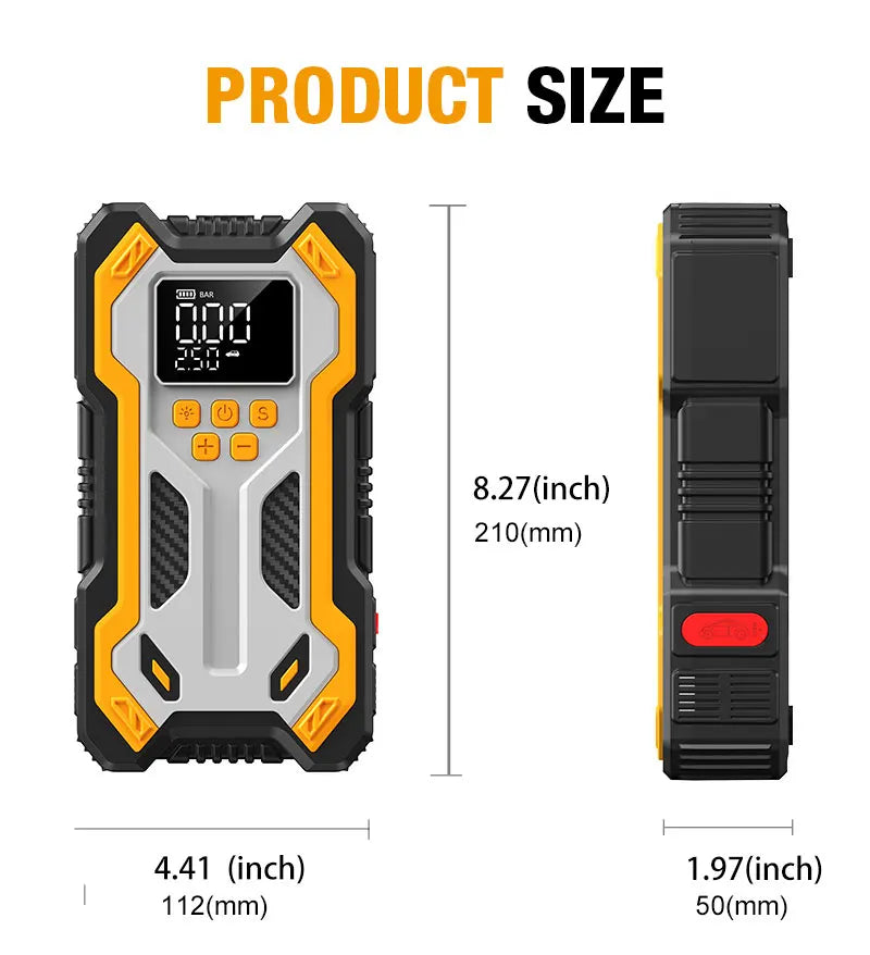 Jump Starter with Air Compressor 7000A Portable Car Battery Booster (9.0 Gas/6.5L Diesel) with 160PSI Auto-Shutoff Tire Inflator