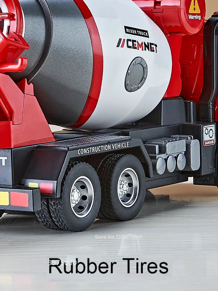 1/24 Electric Mixer Truck Toys Model Car Alloy Diecast Engineering Vehicles Doors Opened Sound Light Pull Back Toy Gift for Kids