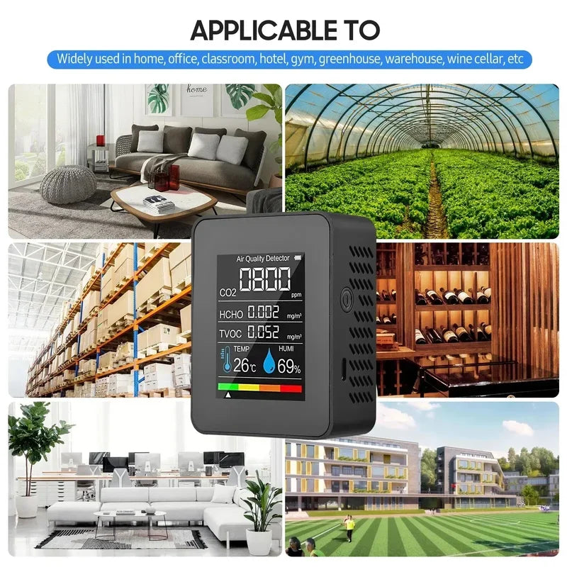 Air quality monitor multifunctional 5in1 CO2 meter digital home temperature humidity tester carbon dioxide HCHO TVOC detector