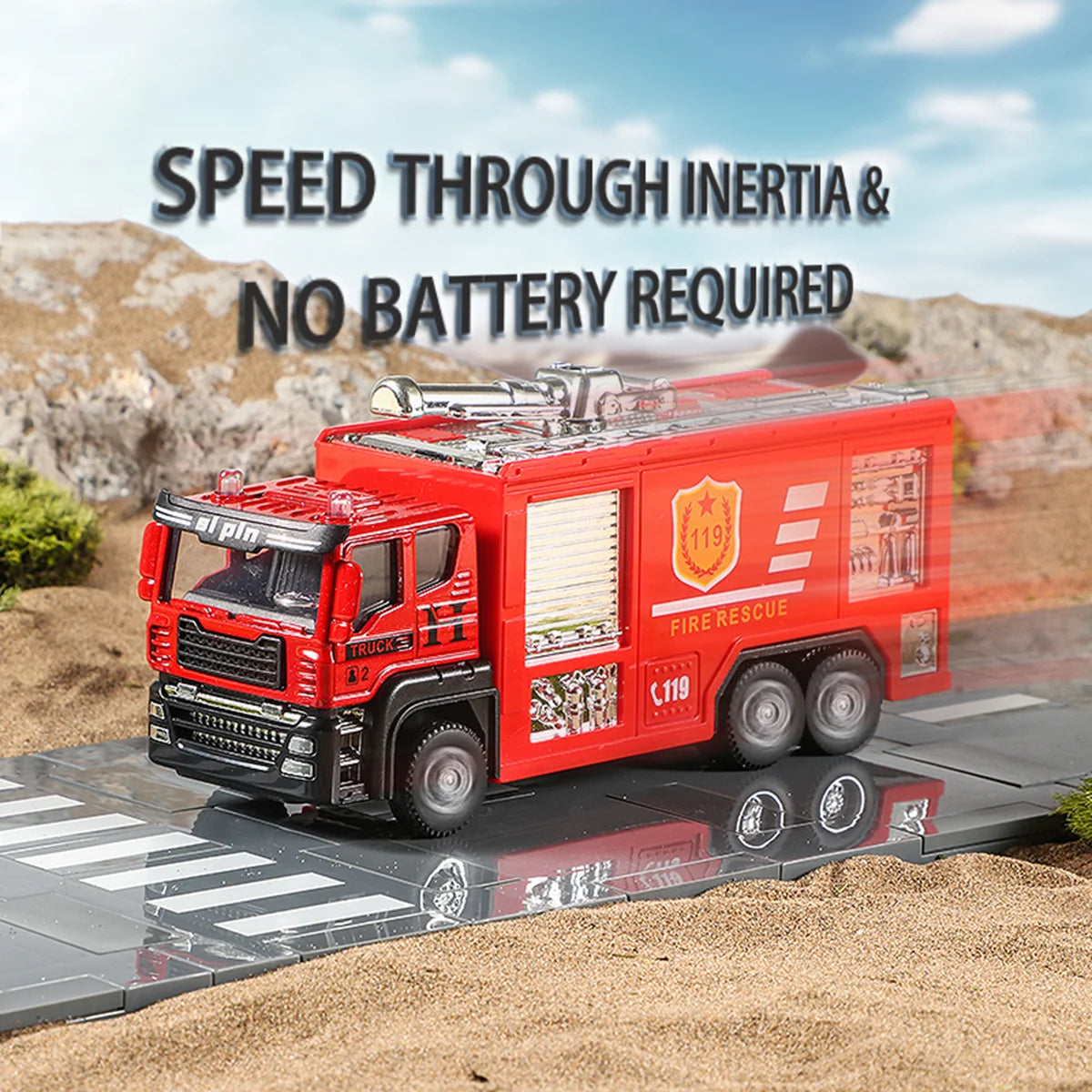 Inertial car toy, alloy head simulation, fire engine, ladder truck, water sprinkler model, boy toy, engineering vehicle toy