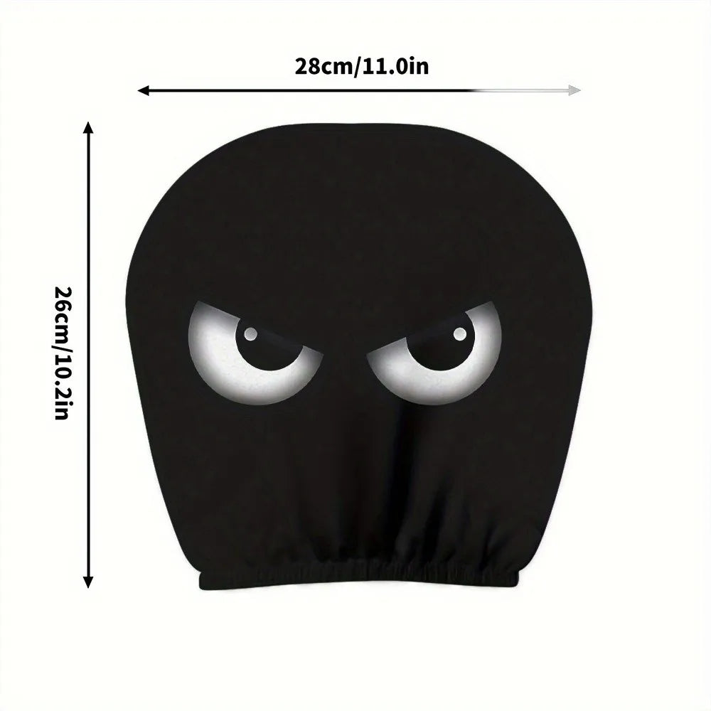 2PCS Funny Slanted Eyes Cartoon Print Car Headrest Cover for Halloween Christmas Holiday Automobile Interior Decoration
