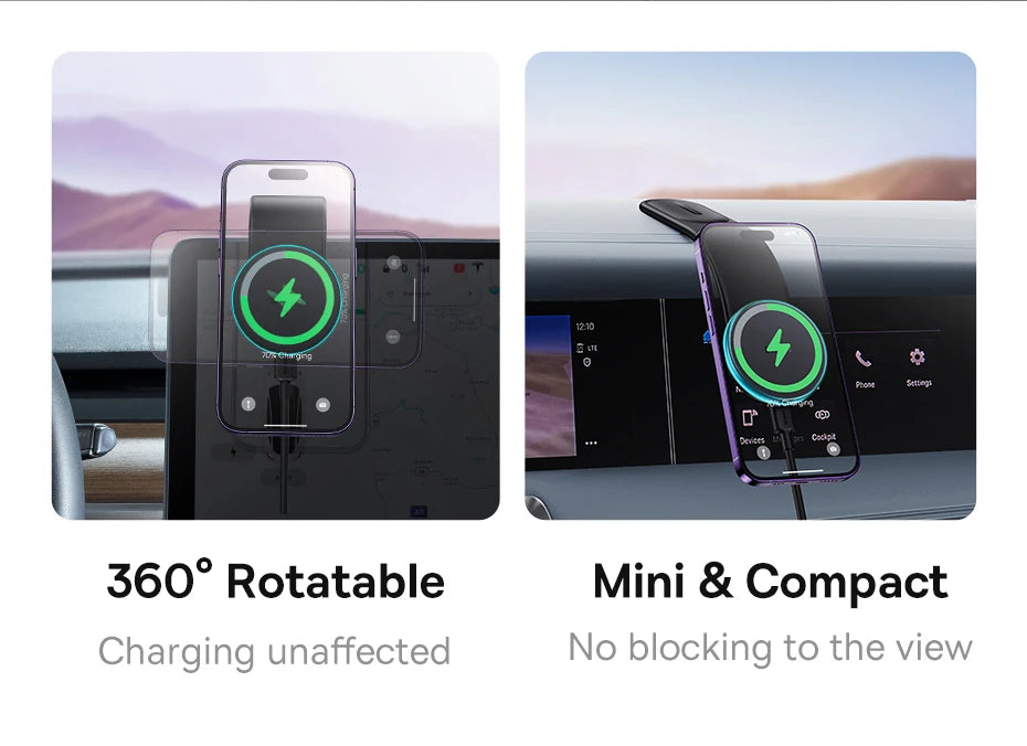 Baseus Magnetic Car Phone Holder 15W Wireless Charger Bendable Car Phone Mount for iPhone 12-17 Stand Dashboard Center Console