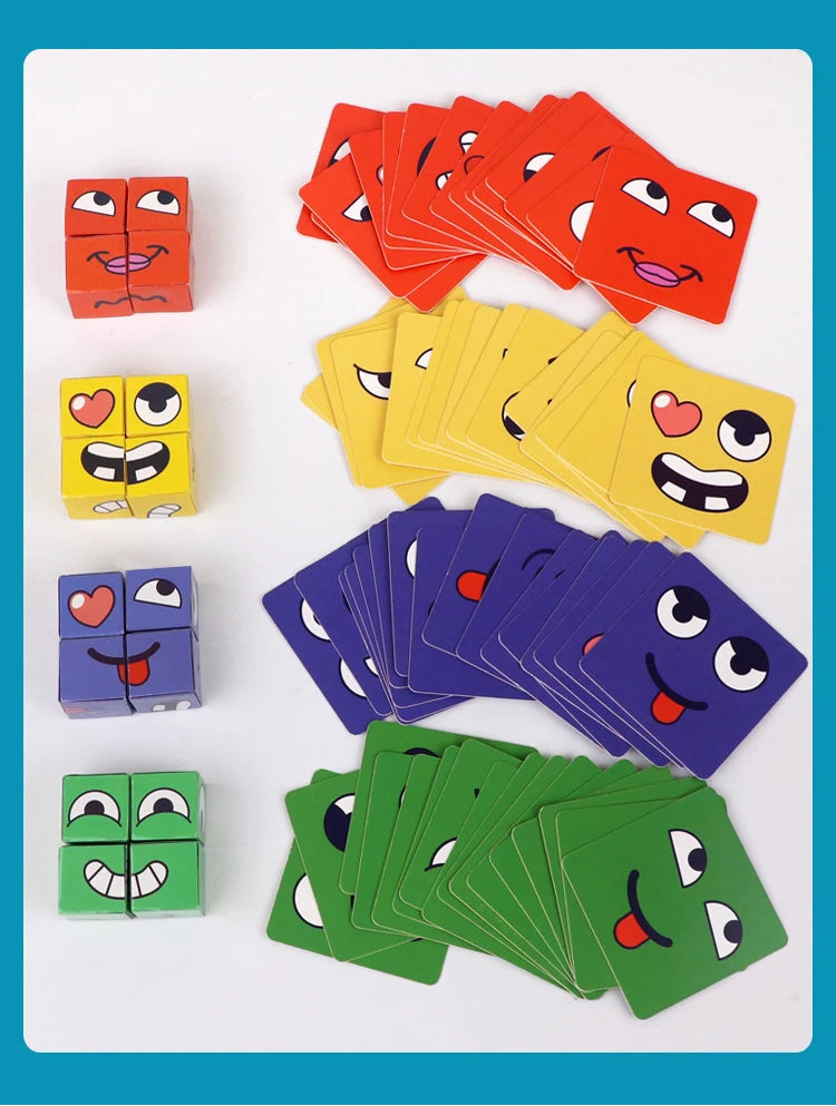 Kids Face Change Expression Puzzle Building Blocks Montessori Cube Table Game Toy Early Educational Toys for Boy s Children Gift