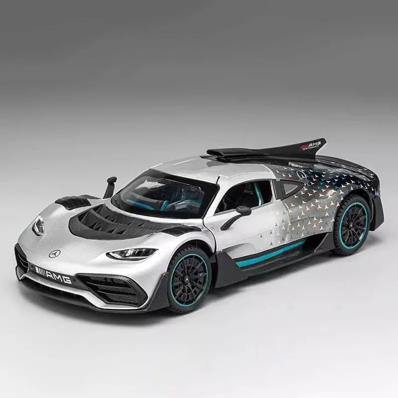 Scale 1:24 ONE Sports Car Model Toy Modified Metal Diecast Free Wheeling Vehicles Simulation Sound & Light Gift for Children