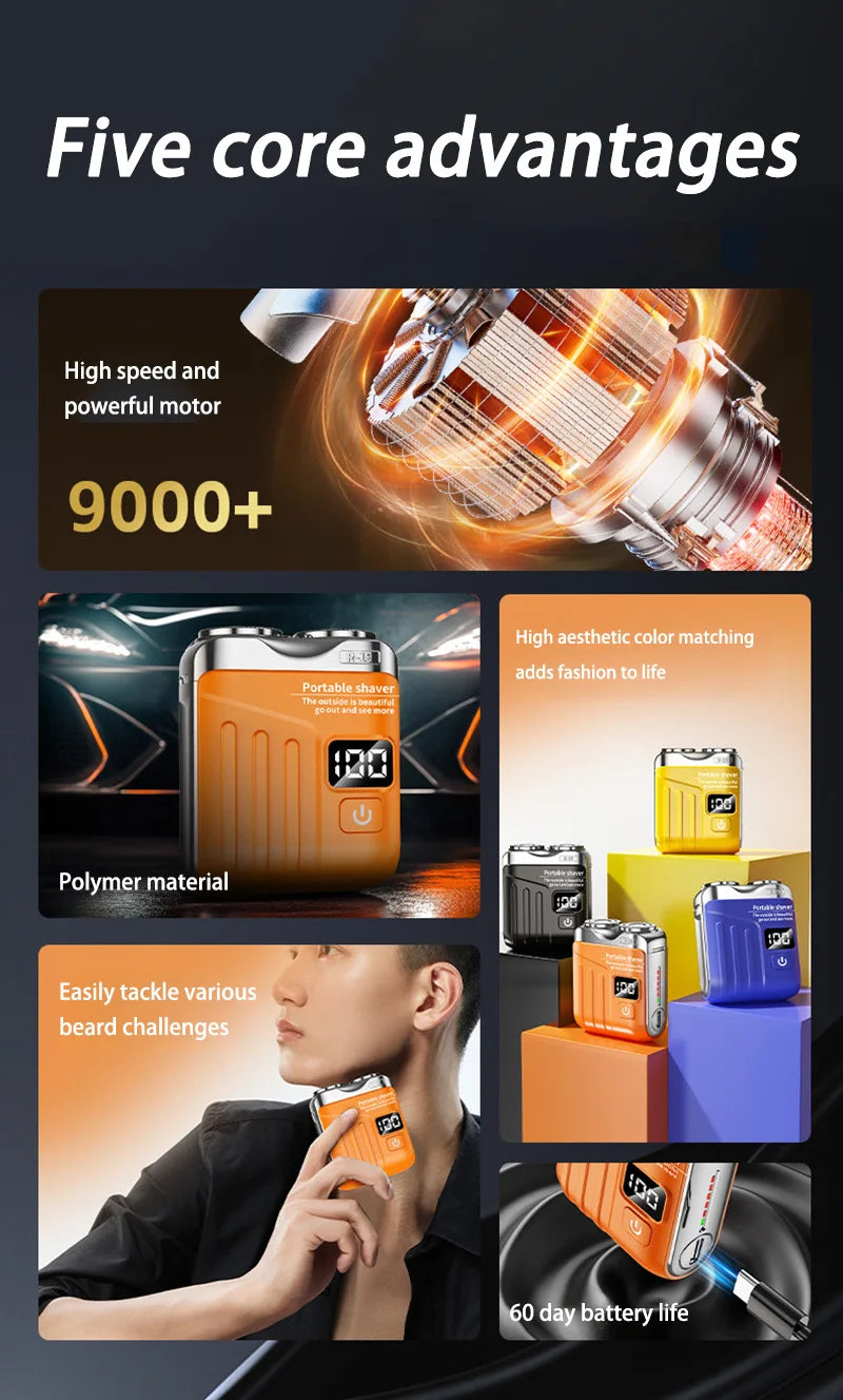 Xiaomi Electric Smart Shaver Mini Dual Blade Digital Display Rechargeable Shaver Household Car Shaver Powerful Men's Gift Shaver