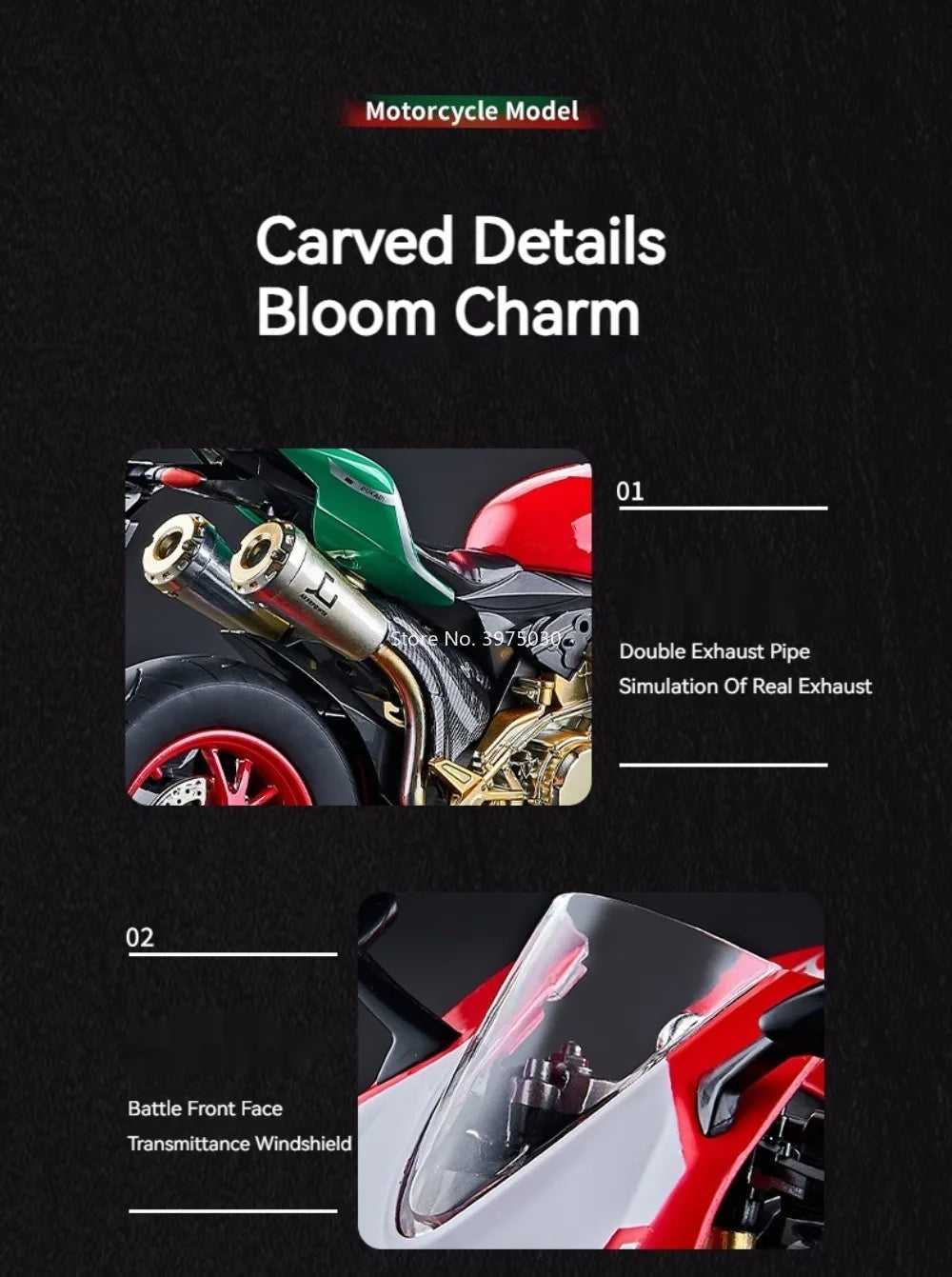 1:9 1299 Motorcycles Car Toy Alloy Diecast Model Rubber Tires with Light Music Spray Miniature Vehicle Kids Children's Day Gifts