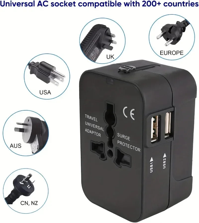 Foldable All-in-One Universal Travel Adapter EU UK US AU Power Charger Adapter Outlet Converter Socket with Dual USB 2.1a Port
