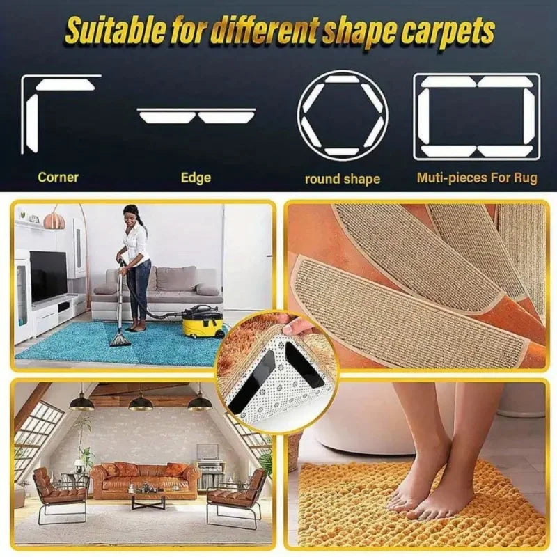 16pcs Carpet Non-slip Sticker Reusable Washable Anti-slip Mat Anti Curling Rug Pads Floor Carpet Corner Clip Fixed Grippers Tape