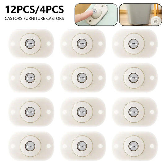 12/4PCS Self-Adhesive Mini Swivel Wheels 360° Rotation Furniture Ball Roller No Noise Caster for Box Skate Cabinet Trash Can