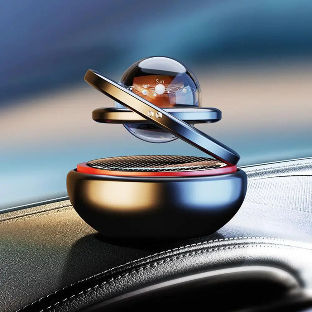 Car Air Freshener Solar Energy Air Purifier With incense tablets Autorotation Interstellar Ball Double Ring Suspension Decor