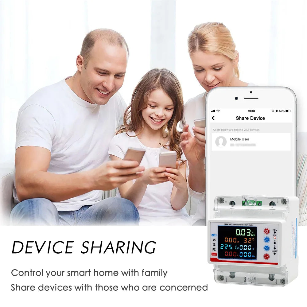 Tuya Smart Life  WiFi Single Phase 100A Energy monitor Two-way Prepaid Meter Auto-reclosing Voltage Current Protector Timer