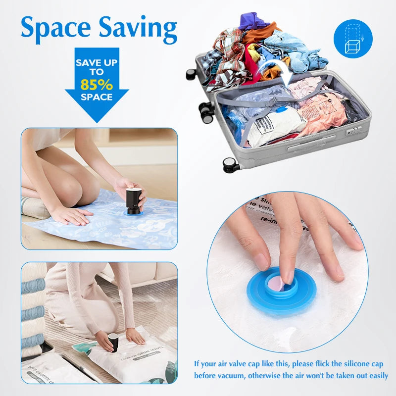 Vacuum Storage Bags 8-18Pc Space Saver Bag Travel Rechargable Air Pump Various Seal Bag Pump for Compress Clothe Blanket Luggage