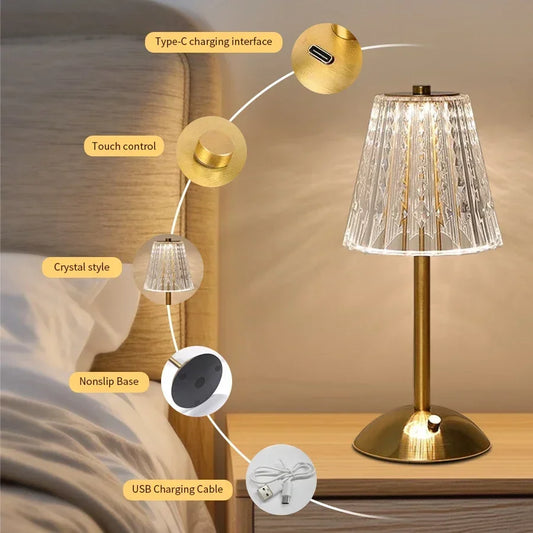 USB Rechargeable LED Table Lamp Touch Sensor Desktop Night Light For Bar Hotel Restaurant Bedroom Atmosphere Room Decor Lighting
