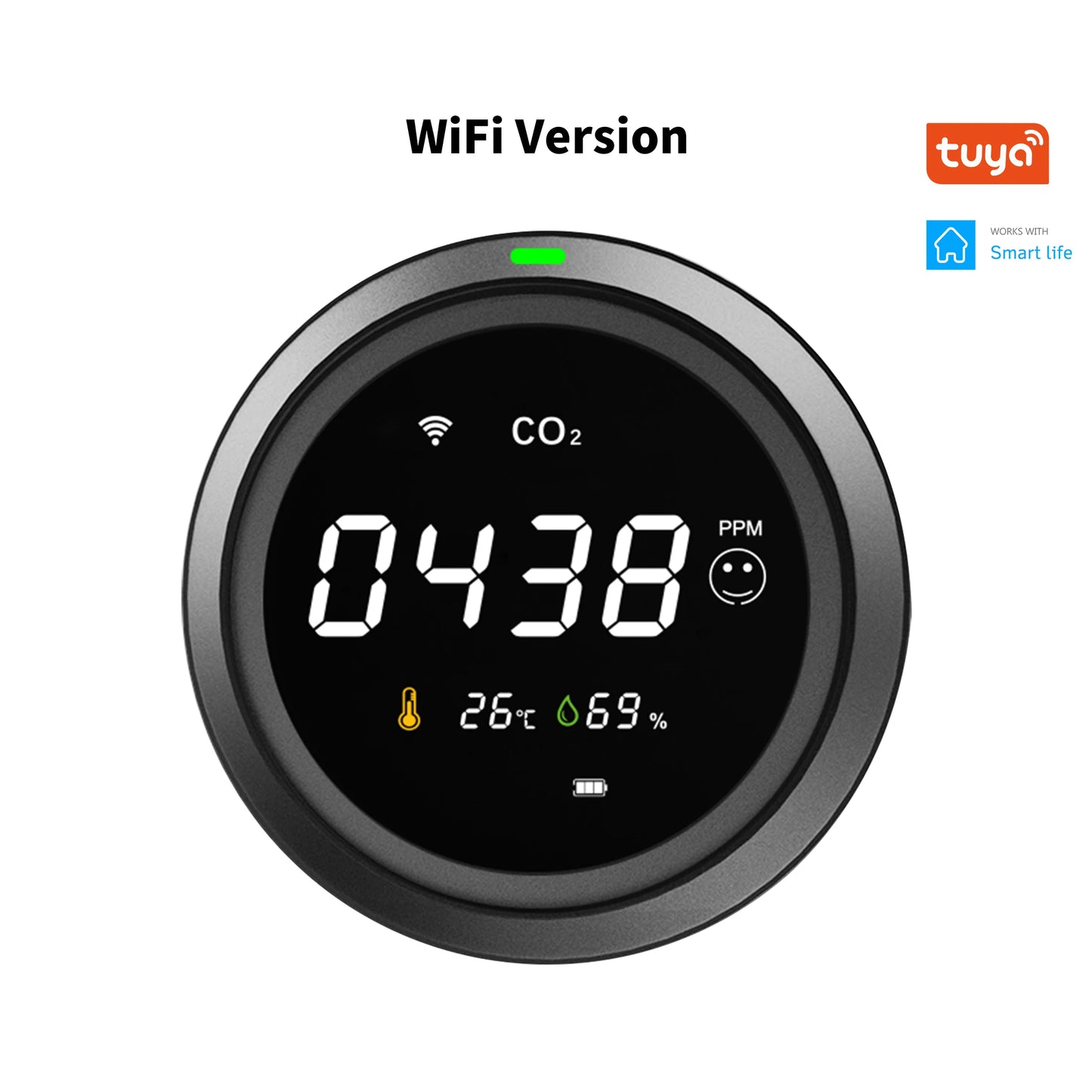 GIRIER Tuya Smart WiFi CO2 Sensor Smart Carbon Dioxide Meter Temperature Humidity Detector Monitor with LCD Screen 3 in 1 Meter