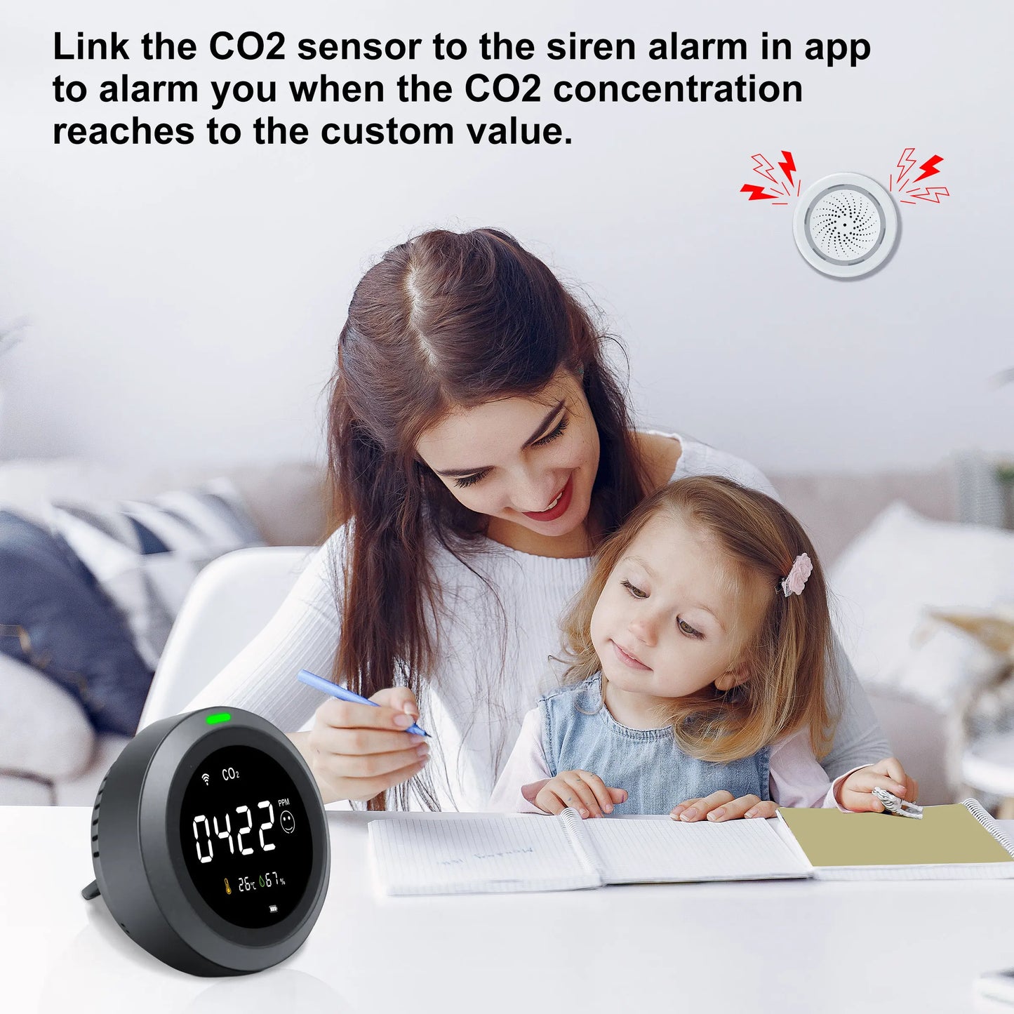 GIRIER Tuya Smart WiFi CO2 Sensor Smart Carbon Dioxide Meter Temperature Humidity Detector Monitor with LCD Screen 3 in 1 Meter