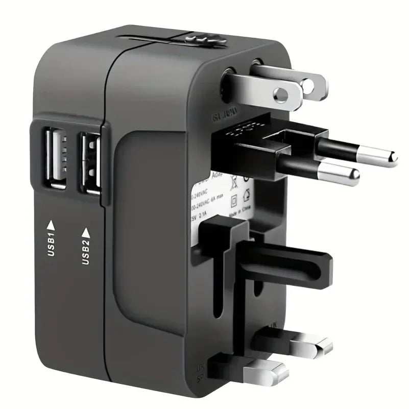 Foldable All-in-One Universal Travel Adapter EU UK US AU Power Charger Adapter Outlet Converter Socket with Dual USB 2.1a Port