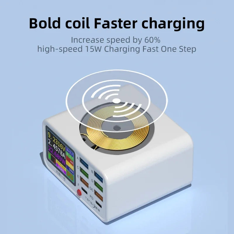 Multi Functional 8-port USB Wireless Fast Charging Station Visual Current Detection Charger For Mobile Phone iPad Flash Charging