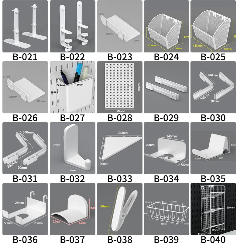 Desktop pegboard storage kit: Stand-up clip - on panels, perfect for home office and study storage.