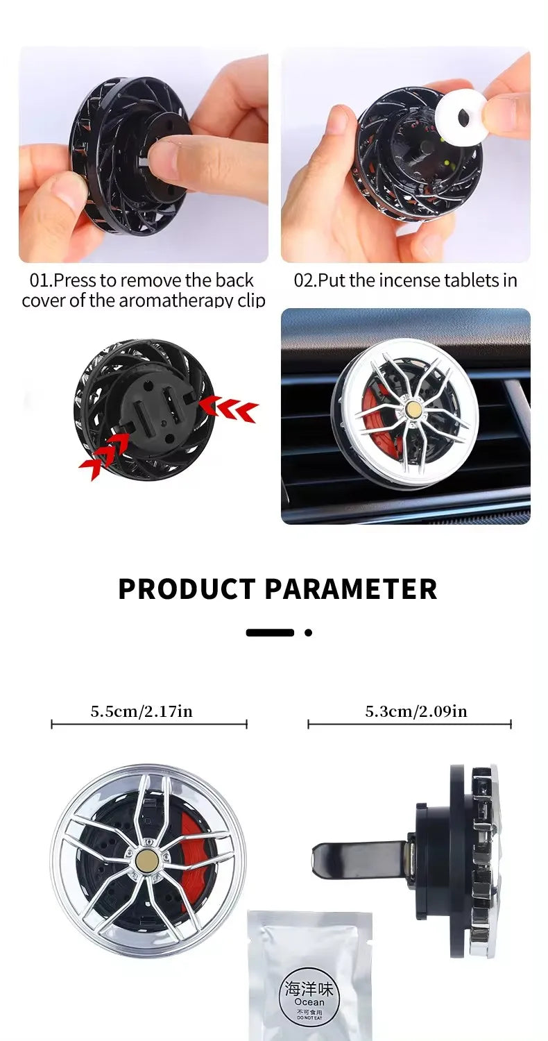 Rotatable Car Air Freshener Clip Auto Wheel Hub & Air Vent Fragrance Tire Fragrance Clips Decorative Car Accessories