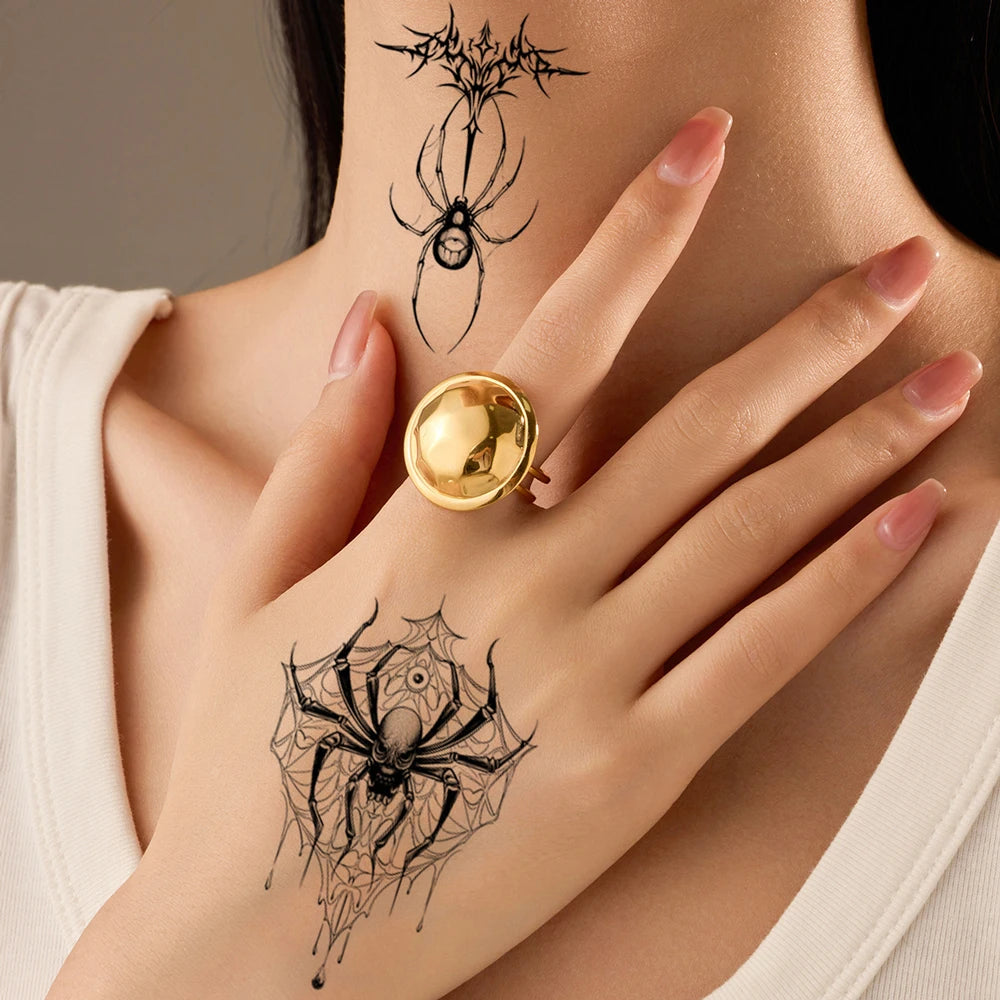 30pcs Waterproof Spider Tattoo Stickers Realistic Skull Temporary Tattoos for Halloween Party NecK Face Body Decor Fake Tattoo