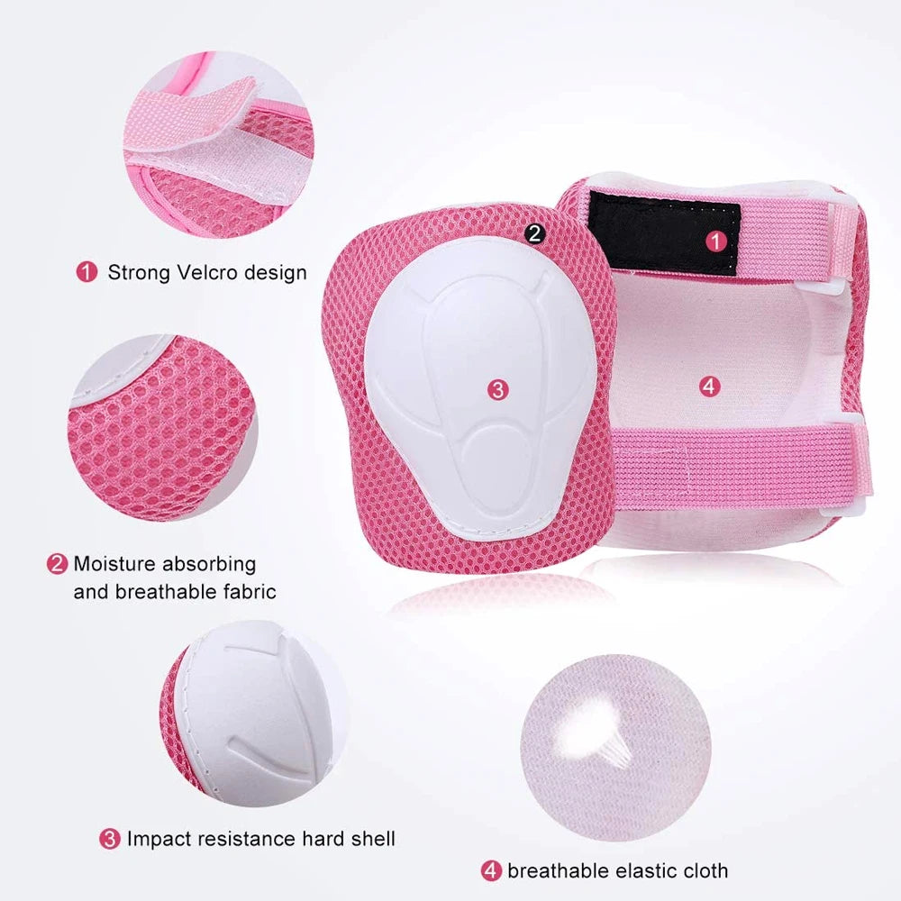 6PCS Kids Protective Gear Set Knee Pads for  3-14 Years Toddler Knee & Elbow Pads with Wrist Guards 3 in 1 for Skating Cycling