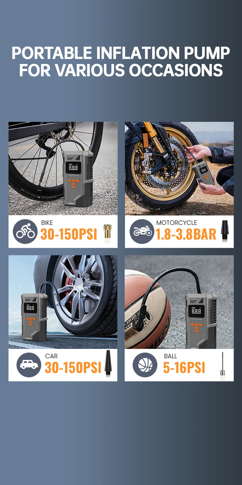 JKUOO Car Jump Starter And Air Inflator  10.2 Bar Fast Fill -40°C Low-Temp Work 12V Lead-Acid Battery with Tire Monitoring