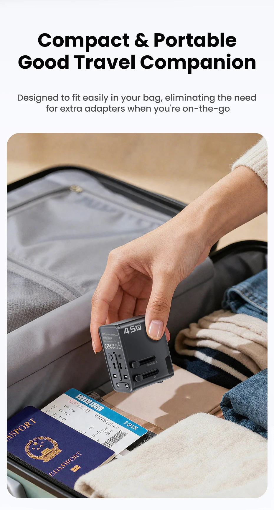 Toocki GaN Universal Travel Adapter With 3C1A 45W Fast Charging 2500W Max All-in-one Travel Charger EU/UK/USA/AUS Plug For Trave