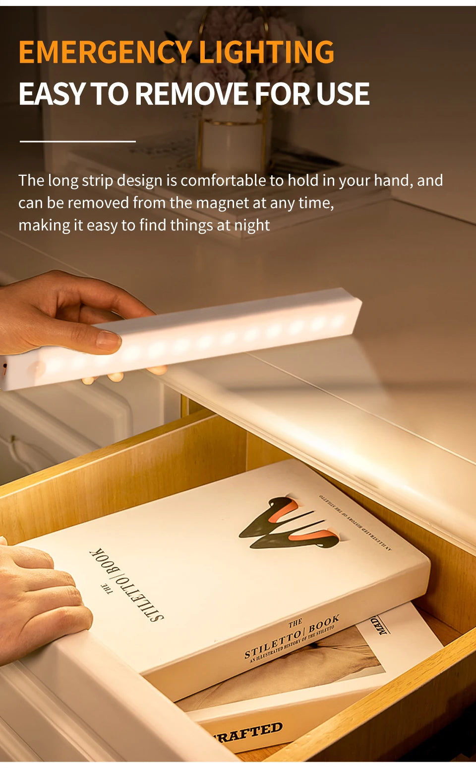Motion Sensor Light Wireless Rechargeable LED Night Light Closet Cabinet Wardrobe Lamp Kitchen Staircase Backlight 10/20/30/50cm