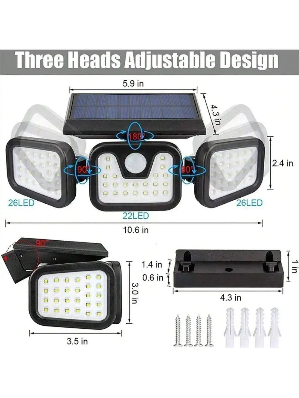 2025 Upgraded Solar Security Lights Outdoor 270° Human Detection&3-Heads Adjustable IP65 Waterproof Motion Sensor Flood Light fo