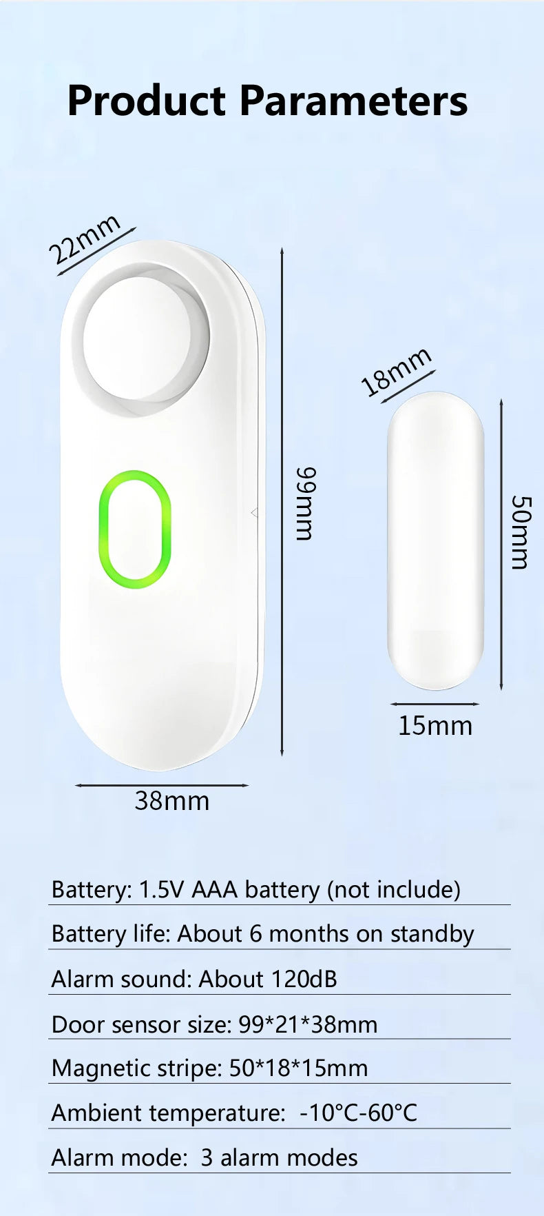 Wireless Door Window Alarm with Remote Control, 3 Modes (Welcome/Door Open/Alarm), Double-Sided Tape Mounting Installation,
