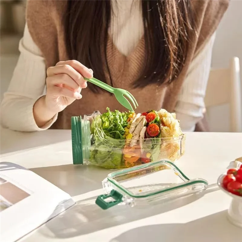 Leakproof Salad Container Plastic Salad Pod Portable Breakfast Fruit Storage Box Keep Fresh Organizer for Picnic Home Office