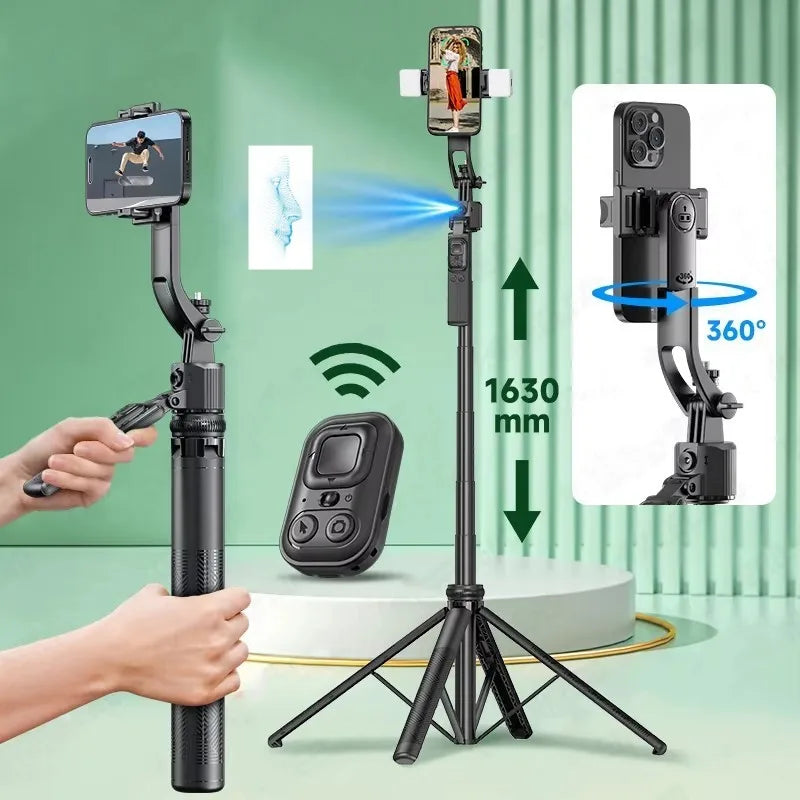 5 in 1 Selfie Stick Gimbal Stabilizer For Smartphone With Bluetooth Remote Intelligent AI Follow-Up Anti Shake Pan Tilt Tripod