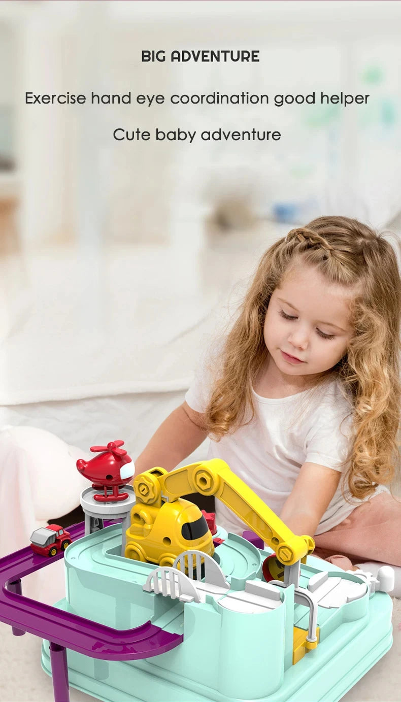 Children educational novelty toys Racing Rail Cars Model inertial gliding track car adventure Mechanical Interactive Toy for kid